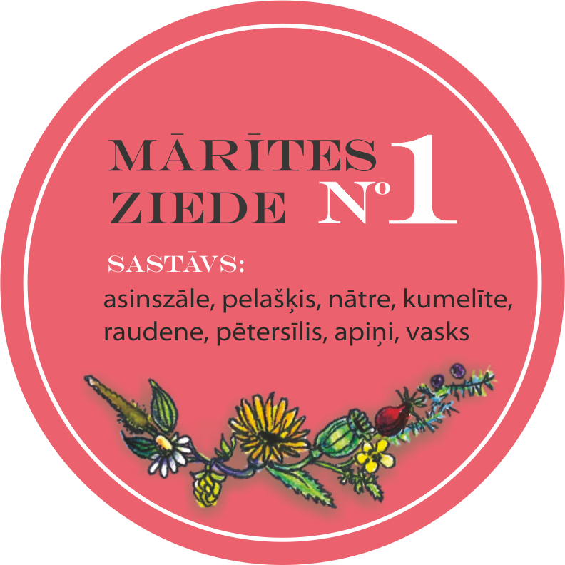 Mārītes Zālītes ZIEDE NR.1 ZIEDE NR.1 alerģijai ar niezi, ādas izsitumiem ar niezi, asinsizplūdumiem, apdegumiem, saules apdegumiem, applaucējumiem un svaigiem iekaisumiem.